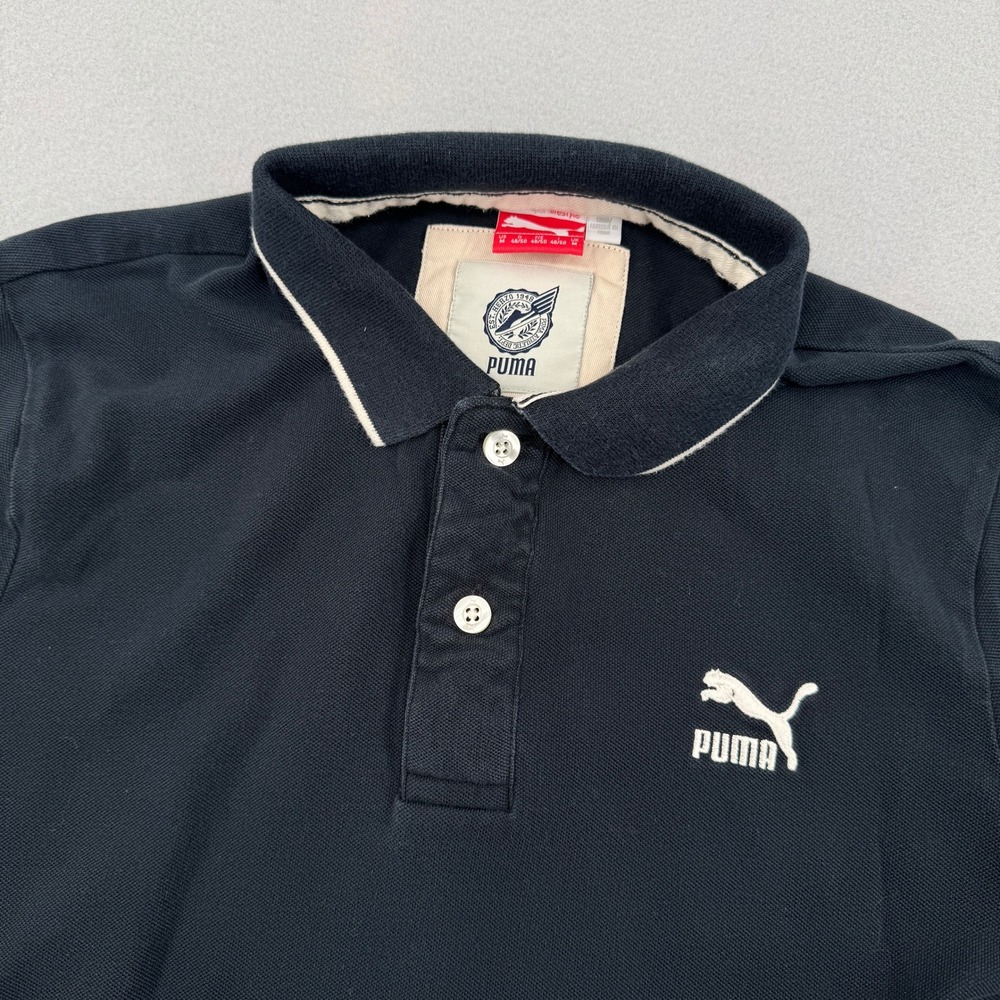 Puma Mens Black Pique Cotton‎ Polo Shirt Short Sleeve Logo Size M Heritage 1948
